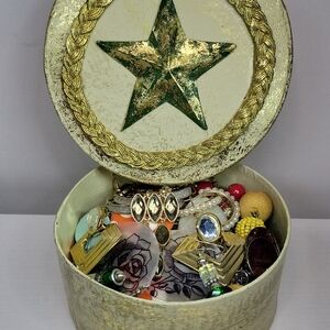 Round Decorative Box with Star Lid Filled With Earrings